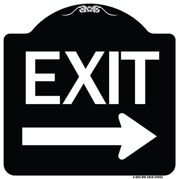 Exit with Right Arrow Heavy-Gauge Aluminum Architectural Sign, 18" H, 18" L, BW-1818-24552